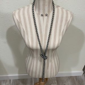 Silver Grey Faux Pearl Set (Necklace and Earrings)